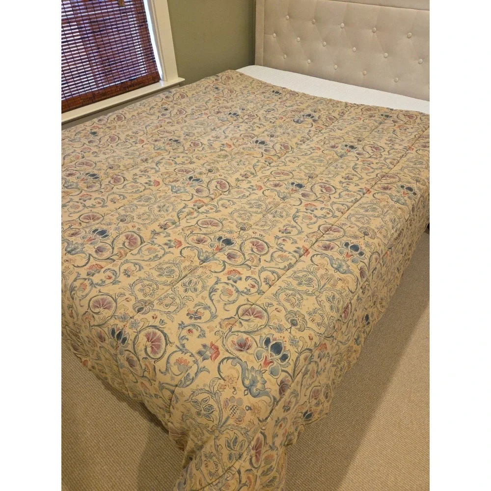 Vtg 90s Ralph Lauren Provence Full Queen Comforter Jacobean Floral Linen Blend‎